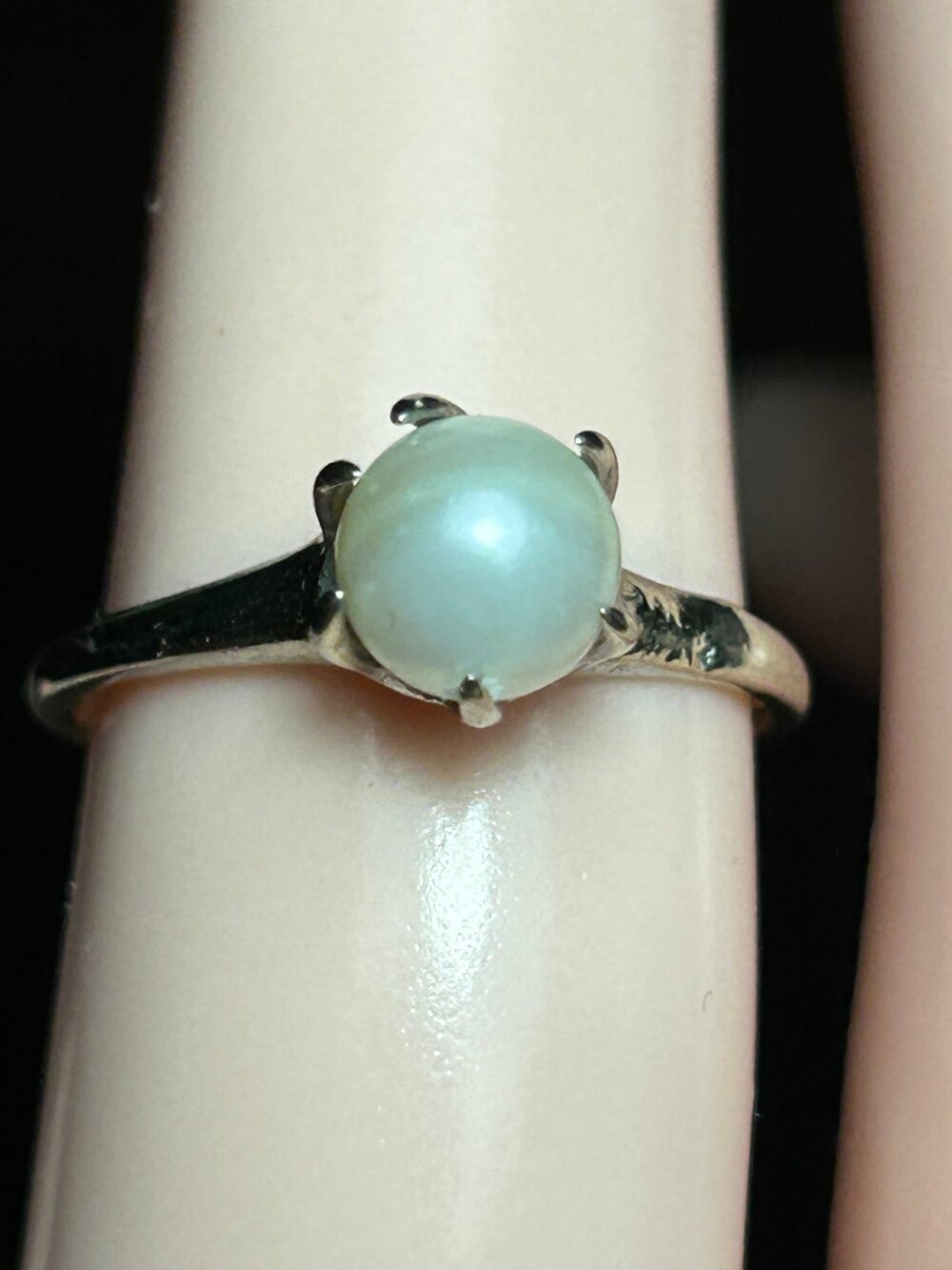 Vintage or antique 14k solid white gold white center pearl ring fine jewelry